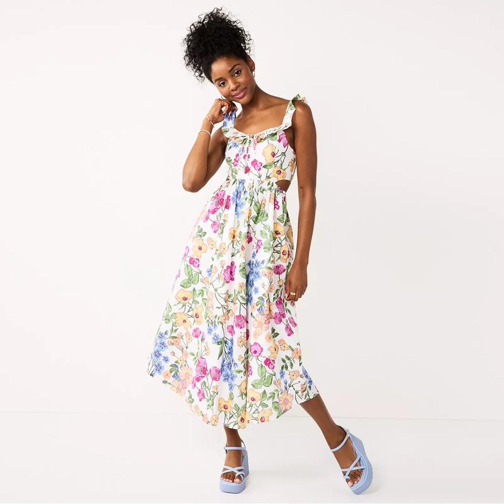 SO White Pink Flutter Sleeve Sundress Midi